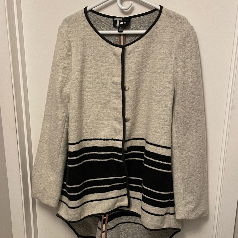 Women's Talie Wool Blend Black & Grey Striped Jacket Size Medium